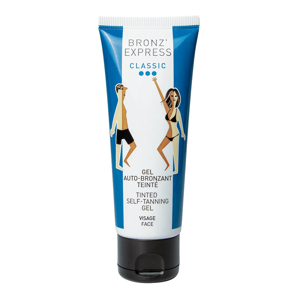 Gel autoabbronzante Bronz’Express Classic per il viso, effetto glow istantaneo.